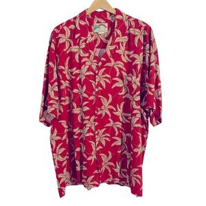 Paradise Found Men’s Vintage Red Shirt With Brown Palm Tree Print,Size 2X-Large